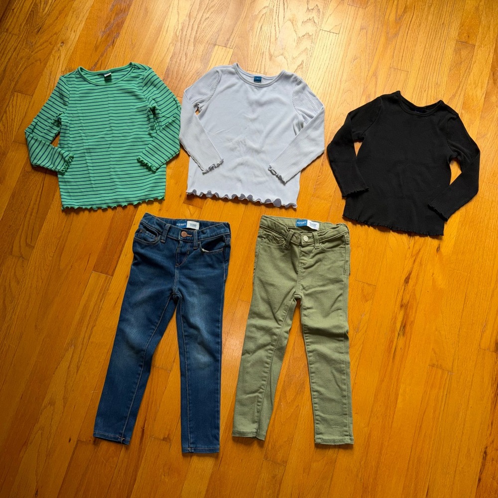 Old Navy Girls 4T Bundle 3 Ribbed Lettuce Edge Tops 2 Jeggings Fall Set Bundle